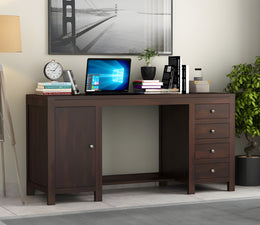 Yvithon Sheesham Wood Study Table with Four Drawers & Cabinet (Walnut Finish)