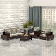 Jorvian Mossy 5 Seater Solid Wood Sofa (Walnut Finish)