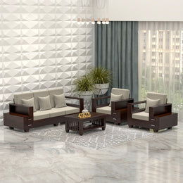 Jorvian Mossy 5 Seater Solid Wood Sofa (Walnut Finish)