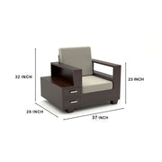 Jorvian Mossy 6 Seater Solid Wood Sofa (Walnut Finish)