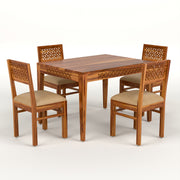Selvian Sheesham Wood Dining Set 4 Seater (Honey Finish)