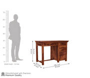 Calvithor Sheesham Wood Study Table with Pull Out Drawers and Cabinet (Honey Finish)