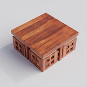 Ashivale Solid Sheesham Wood Coffee Table with 4 Cushioned Stools – Honey Finish