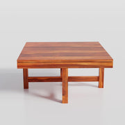 Solinvale Solid Sheesham Wood Coffee Table with 4 Cushioned Stools – Honey Finish