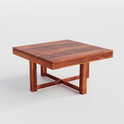 Evereford Solid Sheesham Wood Coffee Table with 4 Cushioned Stools – Honey Finish