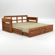 Devyash Sheesham Wood 3 Seater Sofa Bed With Storage (Teak Finish)