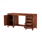 Yvithon Sheesham Wood Study Table with Four Drawers & Cabinet (Honey Finish)
