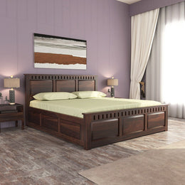 Yovathor Sheesham Wood Queen Size Bed With Storage (Walnut Finish)