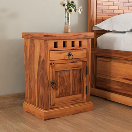 Orvix Sheesham Wood Bedside Table (Honey Finish)