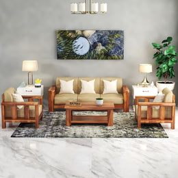 Outer 5 Seater Solid Wood Sofa (Honey Finish)