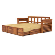 Aryavex Sheesham Wood 3 Seater Sofa Bed With Storage (Honey Finish)