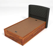 Jilvueen Sheesham Wood Single Size Bed With Storage (Honey Finish)