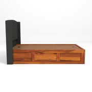 Jilvueen Sheesham Wood Single Size Bed With Storage (Honey Finish)