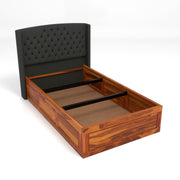 Jilvueen Sheesham Wood Single Size Bed With Storage (Honey Finish)