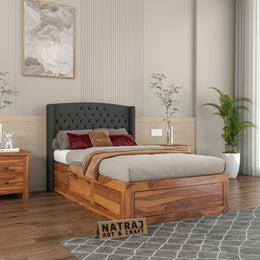 Jilvueen Sheesham Wood Single Size Bed With Storage (Honey Finish)