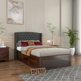 Jilvueen Sheesham Wood Single Size Bed With Storage (Walnut Finish)