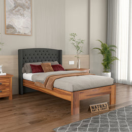 Jilvueen Sheesham Wood Single Size Bed Without Storage (Honey Finish)
