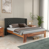 Jilvueen Sheesham Wood King Size Bed Without Storage (Honey Finish)