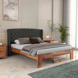 Jilvueen Sheesham Wood King Size Bed Without Storage (Honey Finish)