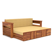 Aryavex Sheesham Wood 3 Seater Sofa Bed With Storage (Honey Finish)