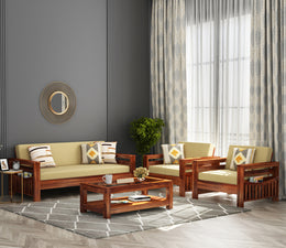 Jenthoris 5 Seater Solid Wood Sofa (Honey Finish)