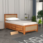 Ivarion Sheesham Wood Single Size Bed With Storage (Honey Finish)