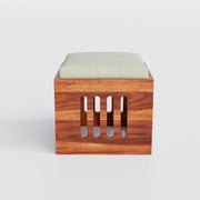 Evereford Solid Sheesham Wood Coffee Table with 4 Cushioned Stools – Honey Finish