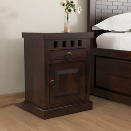 Orvix Sheesham Wood Bedside Table (Walnut Finish)