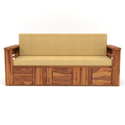 Aryavex Sheesham Wood 3 Seater Sofa Bed With Storage (Honey Finish)
