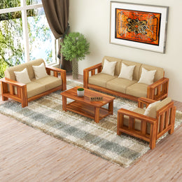 Outer 6 Seater Solid Wood Sofa (Honey Finish)