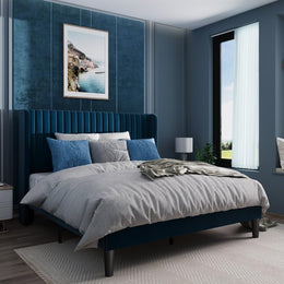 Lort Upholstered Queen Size Bed Without Storage (Blue)