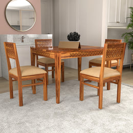 Selvian Sheesham Wood Dining Set 4 Seater (Honey Finish)