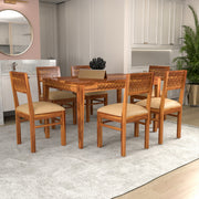 Selvian Sheesham Wood Dining Set 6 Seater (Honey Finish)