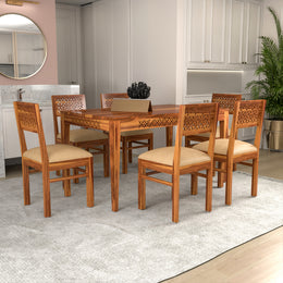 Selvian Sheesham Wood Dining Set 6 Seater (Honey Finish)