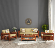 Jenthoris 5 Seater Solid Wood Sofa (Honey Finish)
