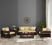 Jenthoris 5 Seater Solid Wood Sofa (Walnut Finish)
