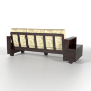 Jorvian Suede 6 Seater Solid Wood Sofa (Walnut Finish)