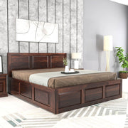Xelvathis Sheesham Wood Queen Size Bed With Storage (Walnut Finish)