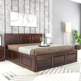 Xelvathis Sheesham Wood King Size Bed With Storage (Walnut Finish)
