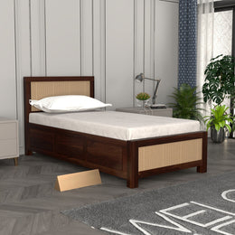 Ivarion Sheesham Wood Single Size Bed With Storage (Honey Finish)