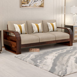 Curve 3 Seater Solid Wood Sofa (Walnut Finish)