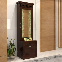 Dresthion Sheesham Wood Dressing Table with Mirror and Drawers and Storage Seating Stool (Walnut Finish)
