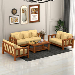 Outer 7 Seater Solid Wood Sofa (Honey Finish)