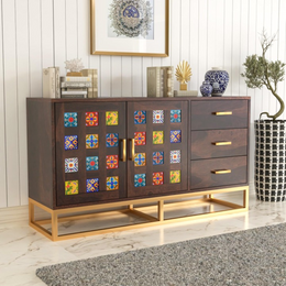 Quentovir Sheesham Wood Cabinet and Sideboard (Walnut Finish)