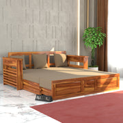 Karmith Sheesham Wood 3 Seater Sofa Bed With Storage (Honey Finish)