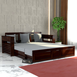 Karmith Sheesham Wood 3 Seater Sofa Bed With Storage (Walnut Finish)