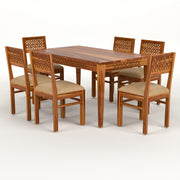 Selvian Sheesham Wood Dining Set 6 Seater (Honey Finish)