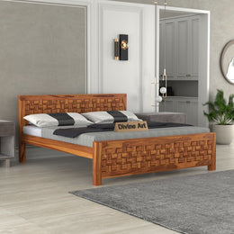 Morsithis Sheesham Wood Queen Size Bed Without Storage (Honey Finish)
