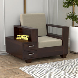 Jorvian Mossy 1 Seater Solid Wood Sofa (Walnut Finish)