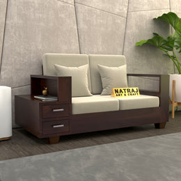 Jorvian Mossy 2 Seater Solid Wood Sofa (Walnut Finish)